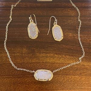 Kendra Scott Elisa Gold Necklace and Matching Earrings in Iridescent Drusy